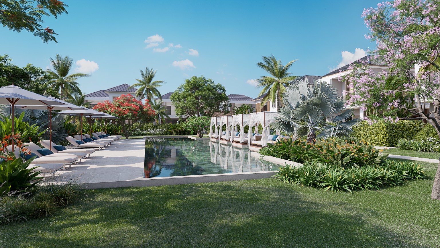 Piscine et jardins tropicaux